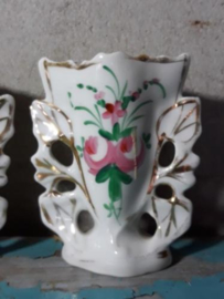 Oude Antieke Set Franse Cornet Biedermeier Bruidsvaasjes Vaasje Porselein