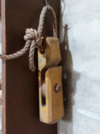 Oude Antieke Houten Katrol Hijsblok Scheepsantiek