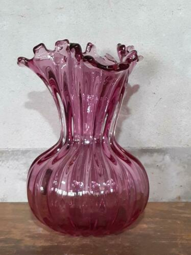 Oude Vintage Mid Century Mondgeblazen Glazen Vaas Egermann Roze Overig Antiek & Brocante Glaswerk | Aan Punt
