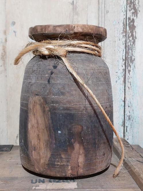 schudden schandaal Verdeelstuk Oude Brocante Houten Nepalese Pot Vaas | Brocante Houten Troggen & Bakken &  Potten | Aan de Punt