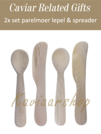 2x set Mother of Pearl spoon & caviar spreader in luxury box