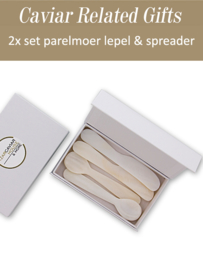 2x set Mother of Pearl spoon & caviar spreader in luxury box