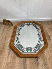 Grote vintage spiegel in Tiffany stijl. Achthoekige Boho wandspiegel