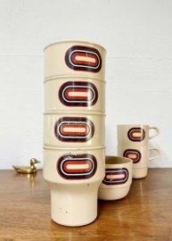 Vintage campingservies - rosti Mepal. 7 retro bekers en kopjes.
