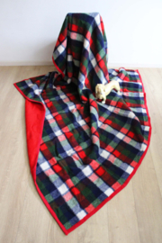Tweepersoons vintage deken van Aabe. Retro vegan sprei met ruiten, dralon