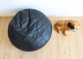 Zwarte vintage lapjes poef. Retro patchwork Ottoman/ kussen van leer
