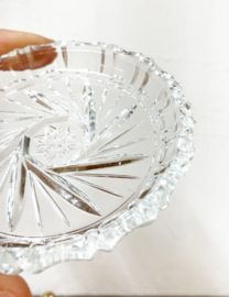 Set vintage onderzettertjes van glas in houder. 11 glazen onderzetters