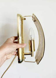 Hollywood Regency lampje,  glas/messing? Gouden vintage wandlamp