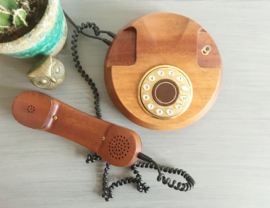 Houten vintage P.T.T. Telefoon - Monaco Mahonie. Retro design huistelefoon