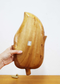 Houten vintage schaal in blad vorm. Boho bord met vakken / snackschaal