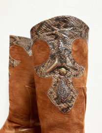 Bruin leren Cowboy Boots - maat 39,5. Lederen dames laarzen met hak
