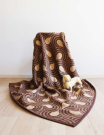 Bruin/beige vintage deken van dralon. Vegan sprei / retro plaid