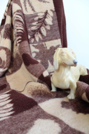 Grote bruin/beige vintage deken van dralon. Tweepersoons vegan sprei/ retro plaid