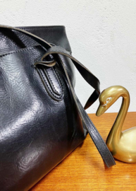 Zwart lederen schoudertas - Italiaans. Vintage schooltas / handtas / shopper
