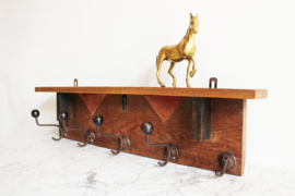 Houten vintage wandkapstok met haken. Antieke / Art Deco kapstok.