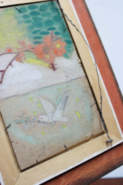 Set schilderijtjes in klassieke lijst. Twee originele  landschapjes