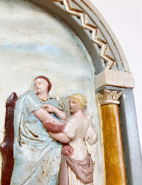 Religieuze beeltenis - kruisweg van Christus. Handgemaakt gipsen paneel - Jezus