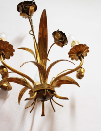 Hollywood Regency lamp met rozen, Hans Kögl? Gouden vintage kroonluchter