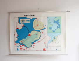 Vintage schoolplaat - Flevoland/Nederland. Grote retro Geografie landkaart