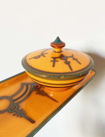 Oranje aardewerk vintage plateau en schaal, Gouda -Holland. Retro plateau en kom, decor - Yellow
