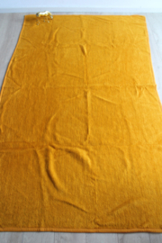 Oranje / gele retro deken van dralon. Vegan sprei/ vintage plaid
