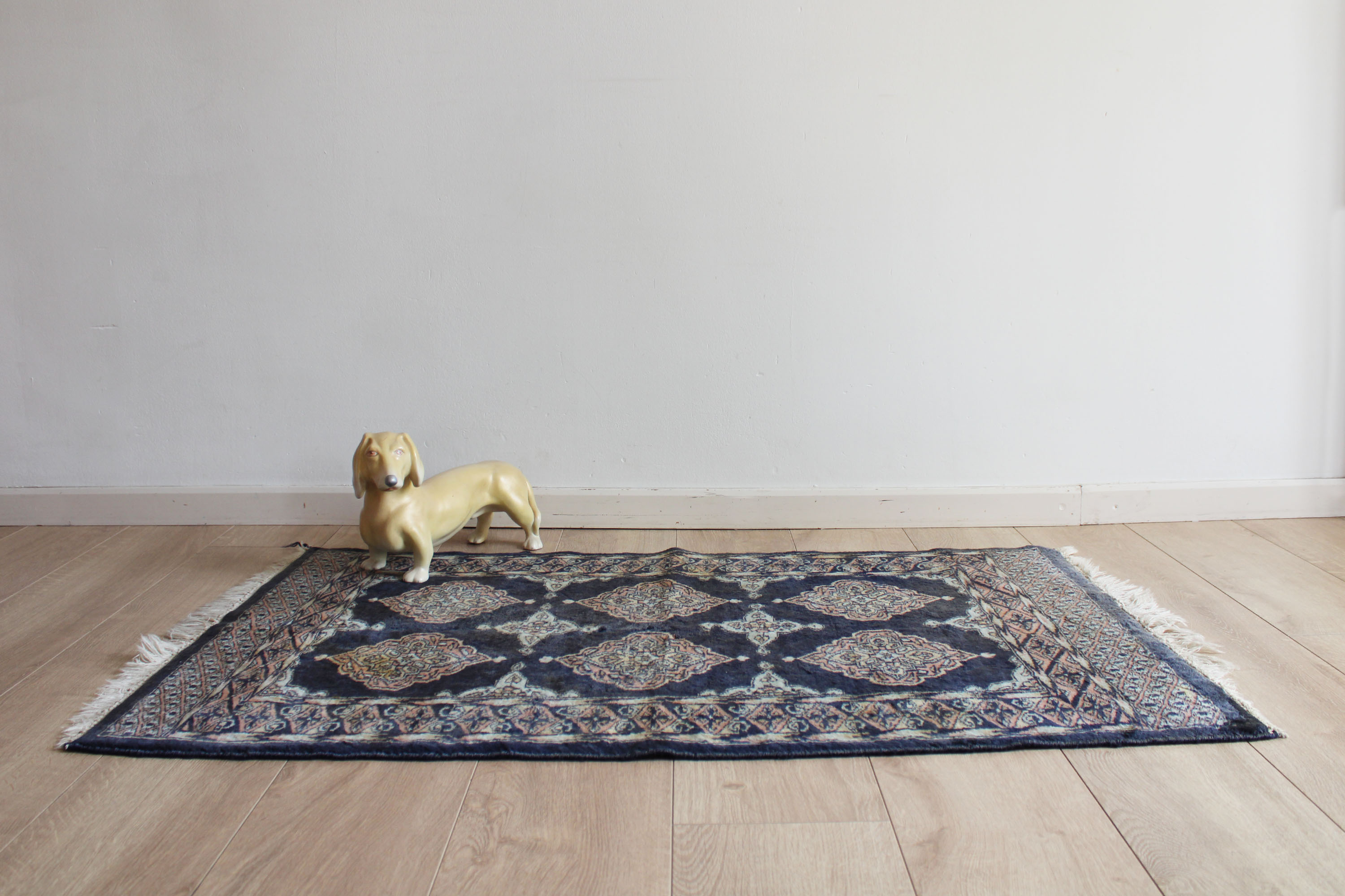 Handgeknoopt Oosters kleedje. Blauw vintage Perzisch tapijt