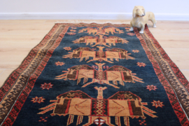 Uniek vintage tapijt. Handgeknoopt Oosters kleedje blauw/oranje