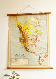 Vintage schoolplaat - Noord en Midden Amerika. Retro landkaart - USA - Canada -