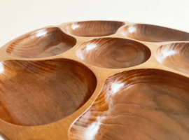 Super grote vintage snackschaal. Teak houten ronde retro schaal