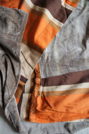 Set oranje/bruine vintage gordijnen. 2 gestreepte  retro overgordijnen - jaren 70