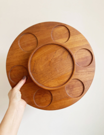 Teakhouten vintage "Lazy Susan' schaal. Retro serveerschaal met 2 lagen