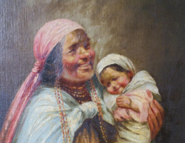 Origineel olieverf schilderij op board in vintage lijst. Groot portret - H. Moncayo