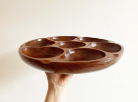 Super grote vintage snackschaal. Teak houten ronde retro schaal