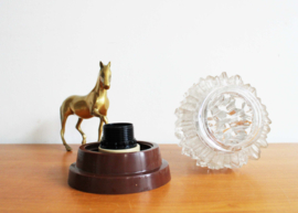 Vintage plafonnière van dik glas, Glashütte Limburg? Retro plafonnière / Thabur lamp