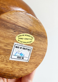 Handgemaakt houten vintage schaal op voet. Bohemien bord met vakken