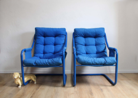 Set blauwe fauteuils - Mio ?  Deense retro design stoelen.