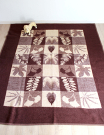 Grote bruin/beige vintage deken van dralon. Tweepersoons vegan sprei/ retro plaid