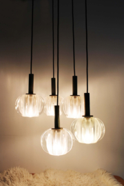 Vintage hanglamp met 5 glazen kappen. Retro design lamp, Raak?