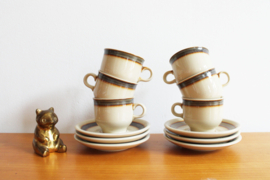 Aardewerk vintage servies, Colditz. Retro borden/kopjes en schotels