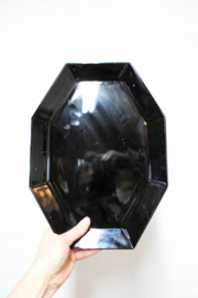 Zwart glazen vintage schaal- Arcoroc -France Octime. Retro bord