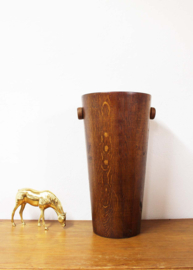 Hoge retro brutalist pot. Houten vintage paraplubak,  '70?