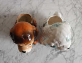 Koddige vintage honden bloempotjes. Retro potjes, Cocker Spaniël en Poedel