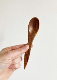 Set teak houten schaaltjes met lepel. 3 vintage bakjes / kommetjes