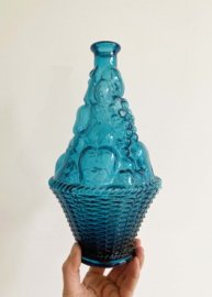 Blauw vintage Empoli vaas.  Glazen wijnmand vaasje - Italiaans.