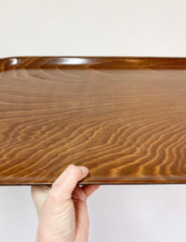 XXL Vintage dienblad met hout decor. Groot retro presenteerblad