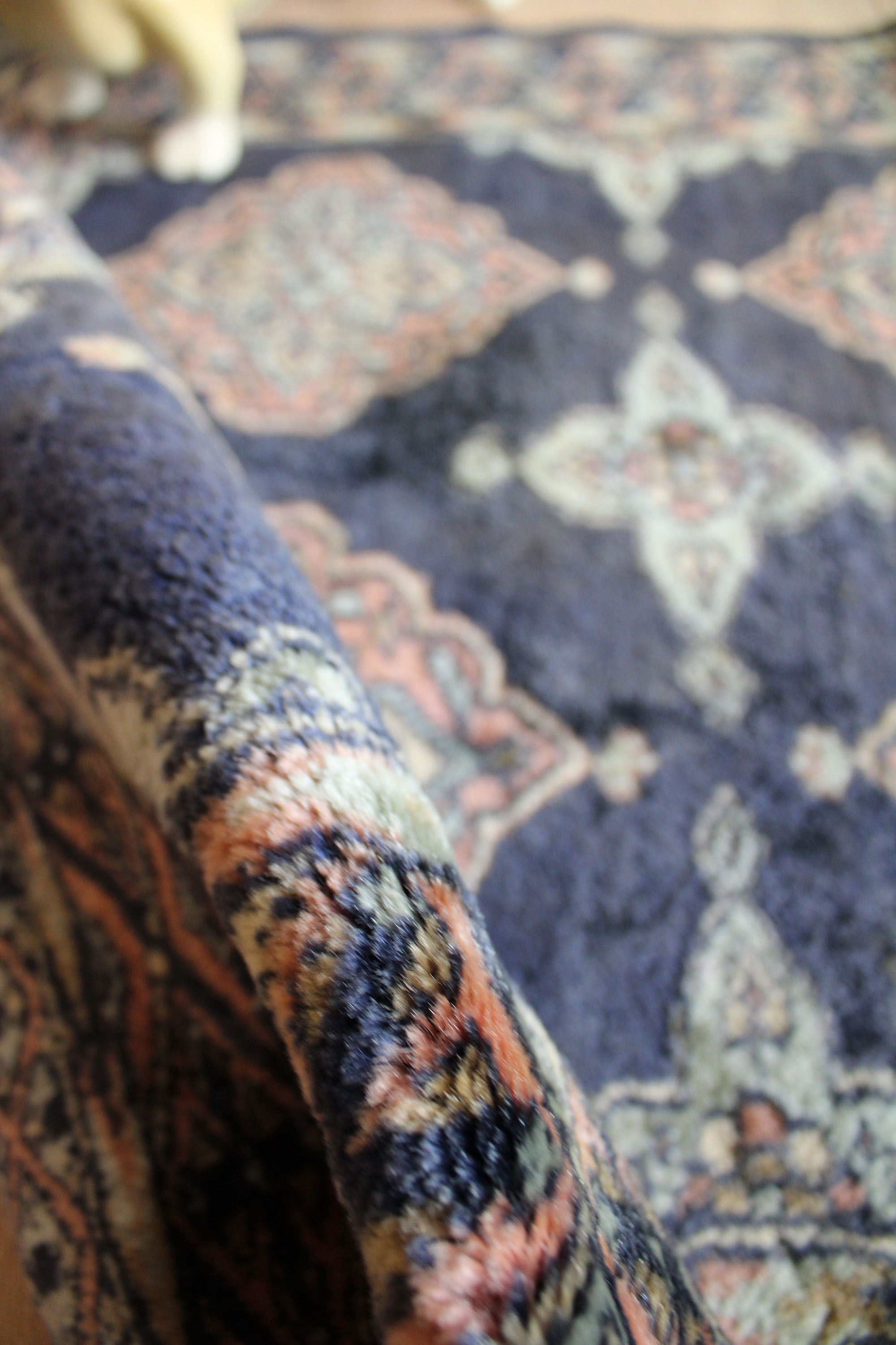 Handgeknoopt Oosters kleedje. Blauw vintage Perzisch tapijt