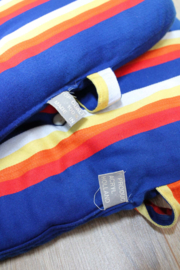 Set van 2 vintage tuinstoelkussens. Twee  blauw gestreepte retro kussens
