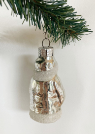 Glazen vintage kerstbal - kerstman, no 3. Antieke zilveren kerstversiering