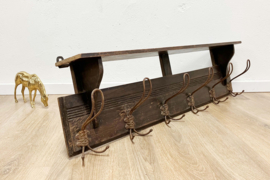 Antieke kapstok met waterspuwer haken, Frans? Vintage wandkapstok