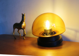 Bruin/geel glazen vintage plafondlamp. Retro lampje / plafonniere